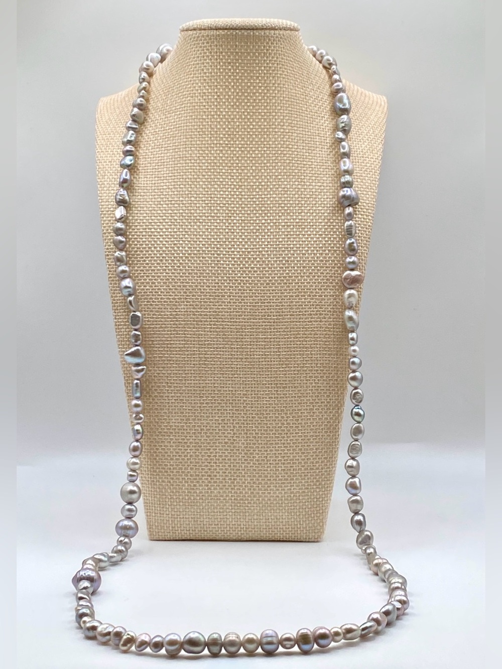 Grey Baroque Pearl Necklace Long Opera Strand Irregular Silver Rope NWOT